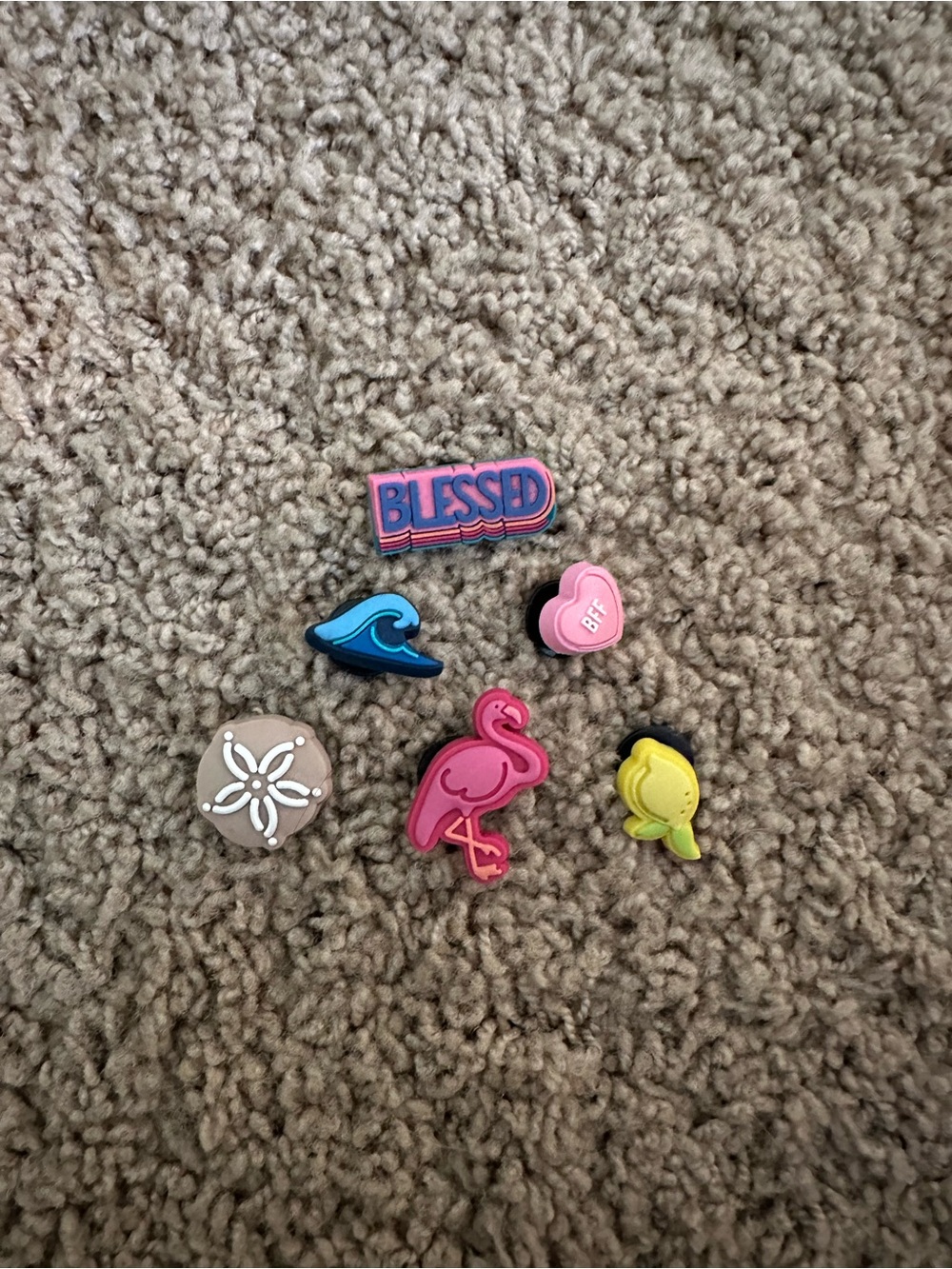 Lot of 6 Crocs Style Shoe Charms Tropical Flamingo Lemon Wave BFF Blessed